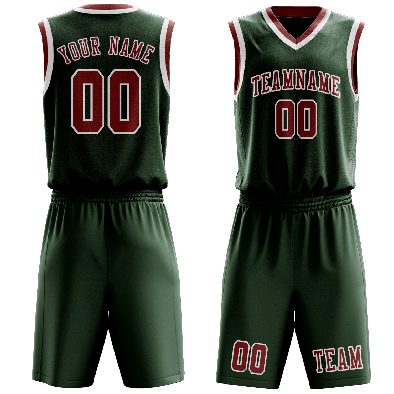 Custom Dark Green Coral Red Basketball Set