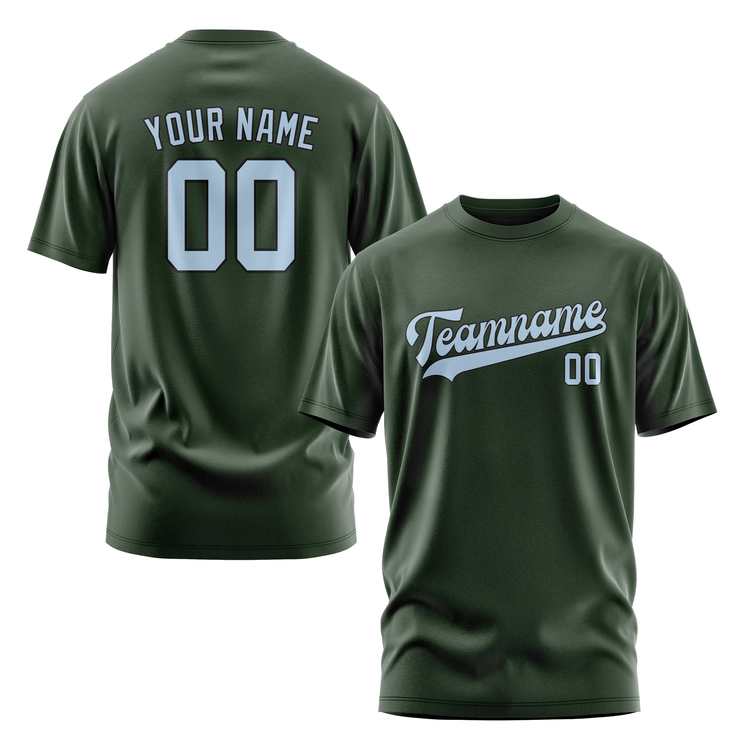 Custom Dark Green Light Blue T-Shirt