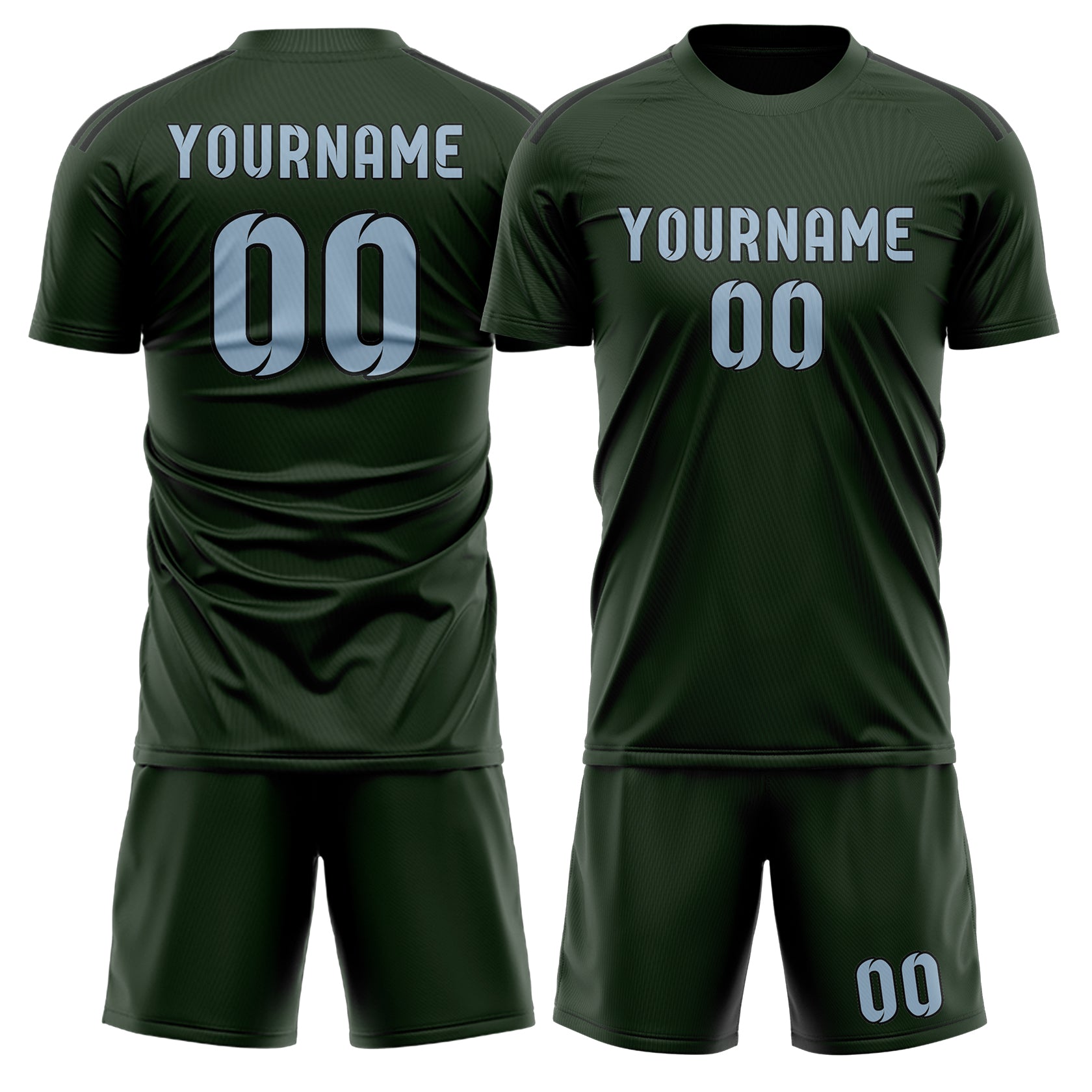 Custom Dark Green Light Blue Soccer Set