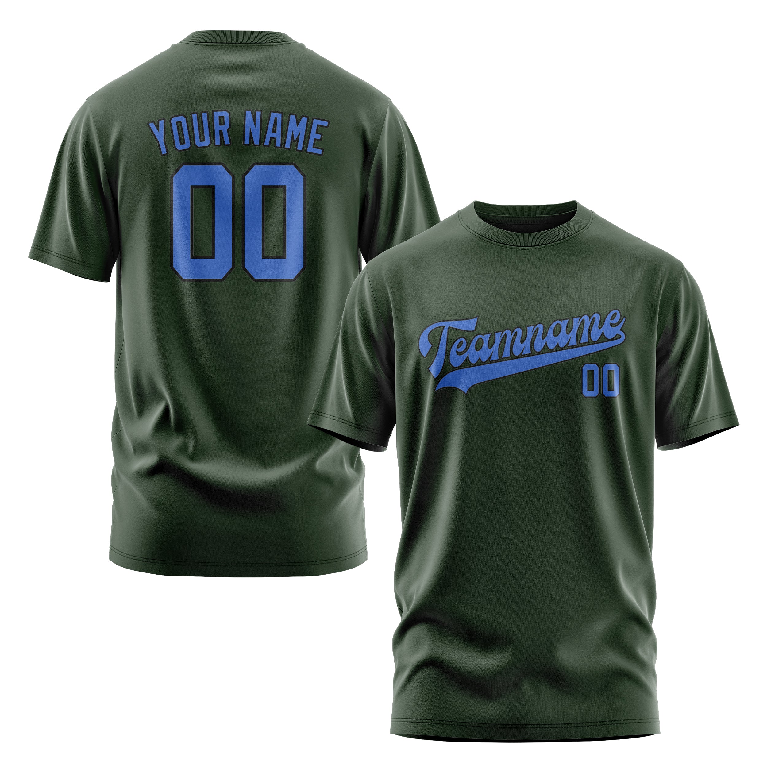 Custom Dark Green Sky Blue T-Shirt