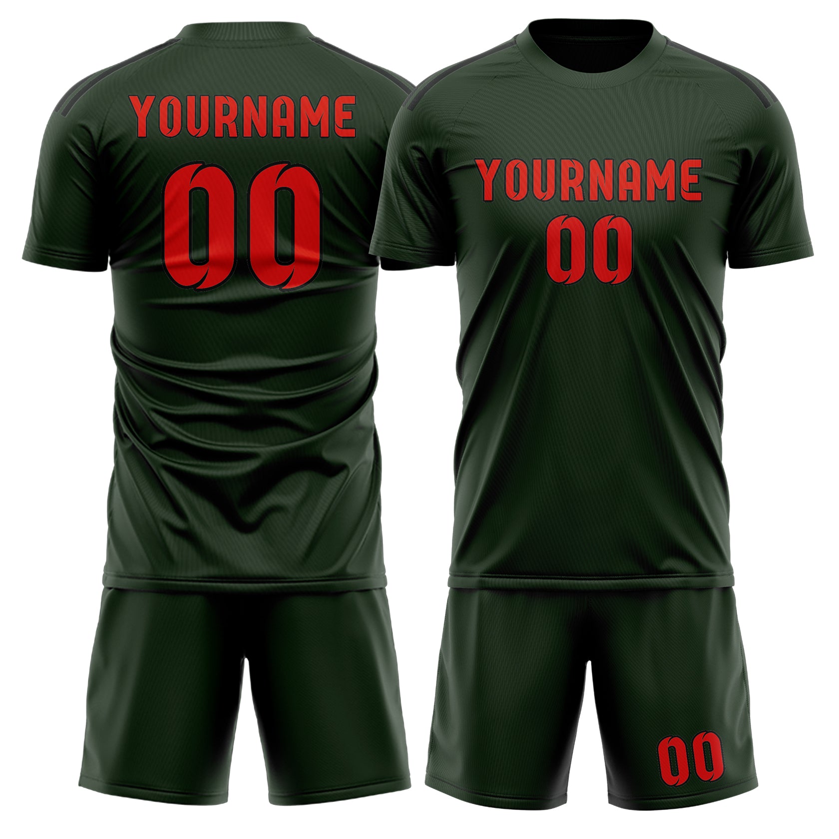 Custom Dark Green Orange Red Soccer Set