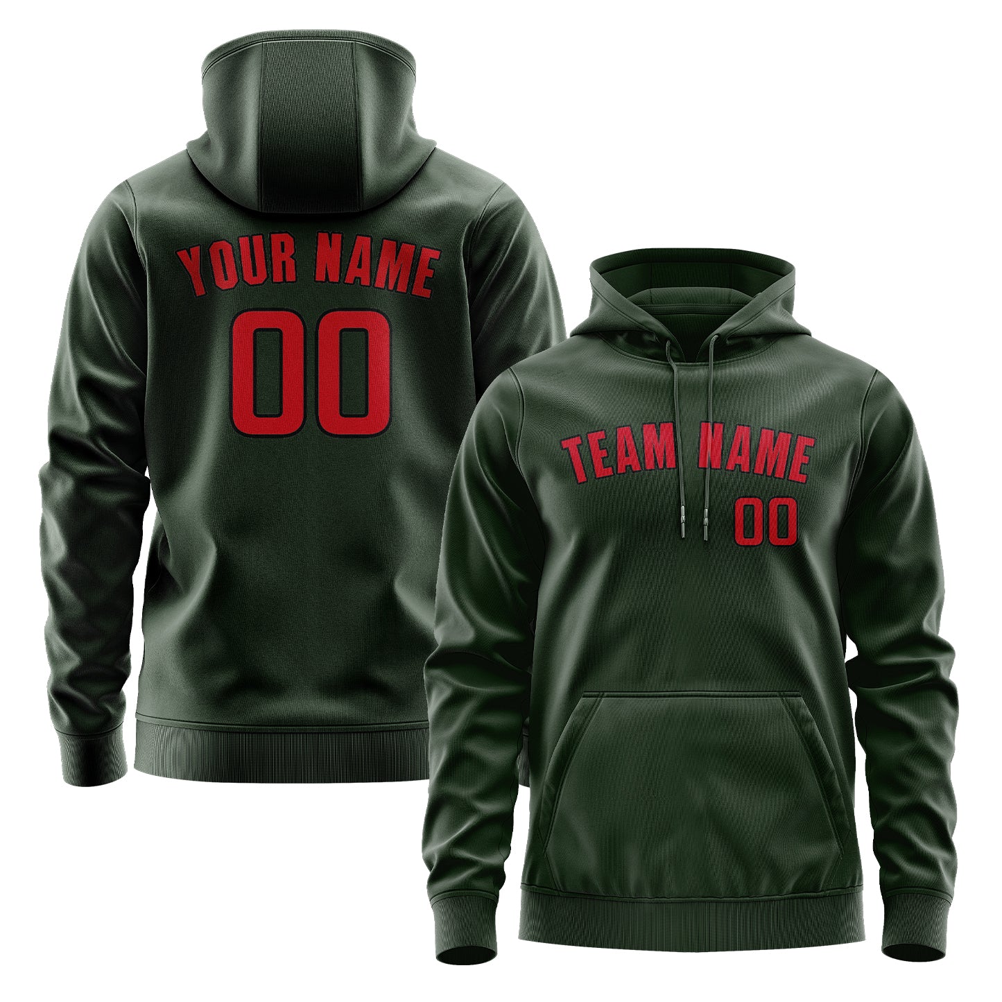 Custom Dark Green Red Hoodie