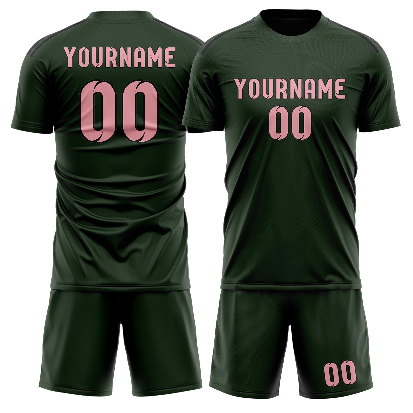 Custom Dark Green Light Pink Soccer Set