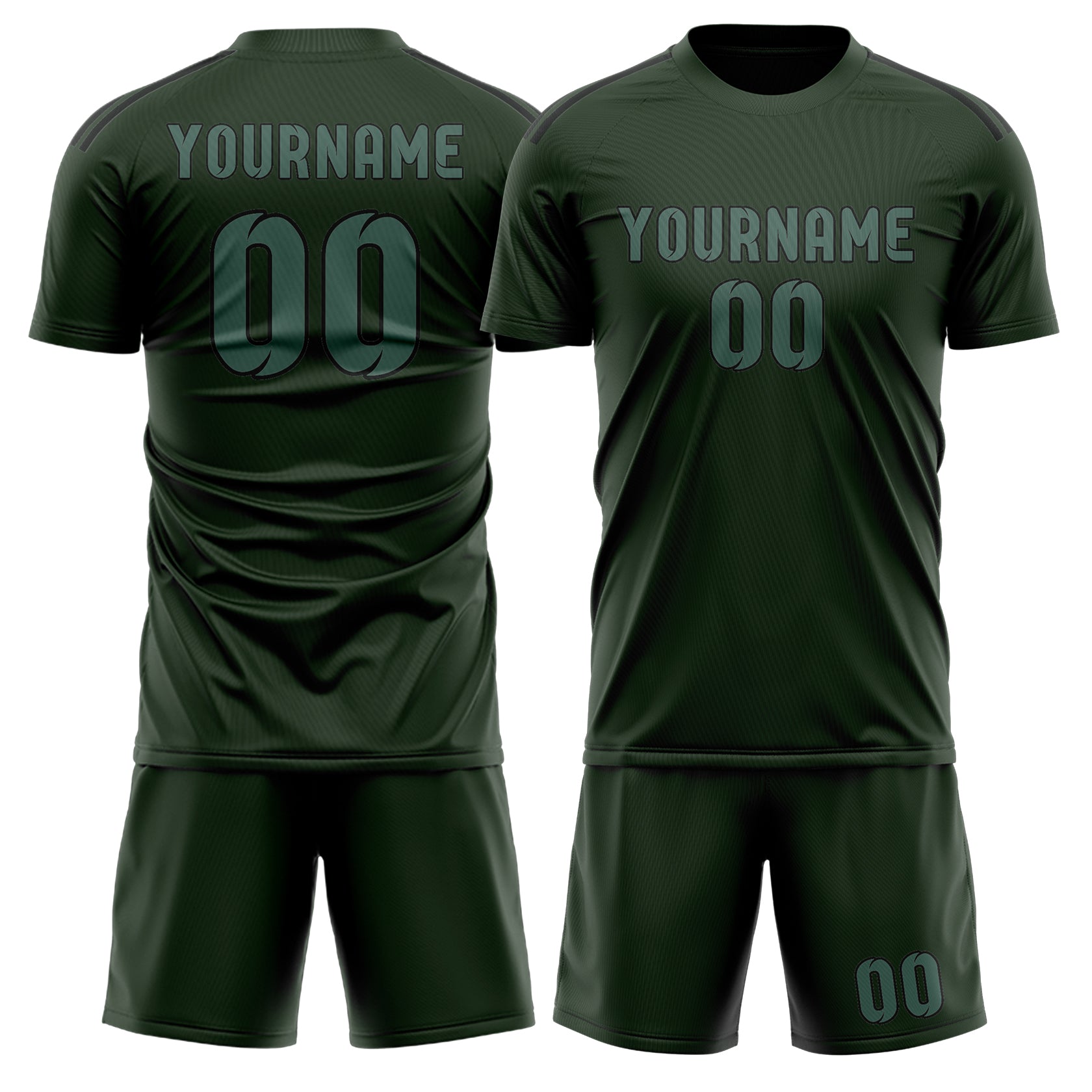 Custom Dark Green Blue Green Soccer Set