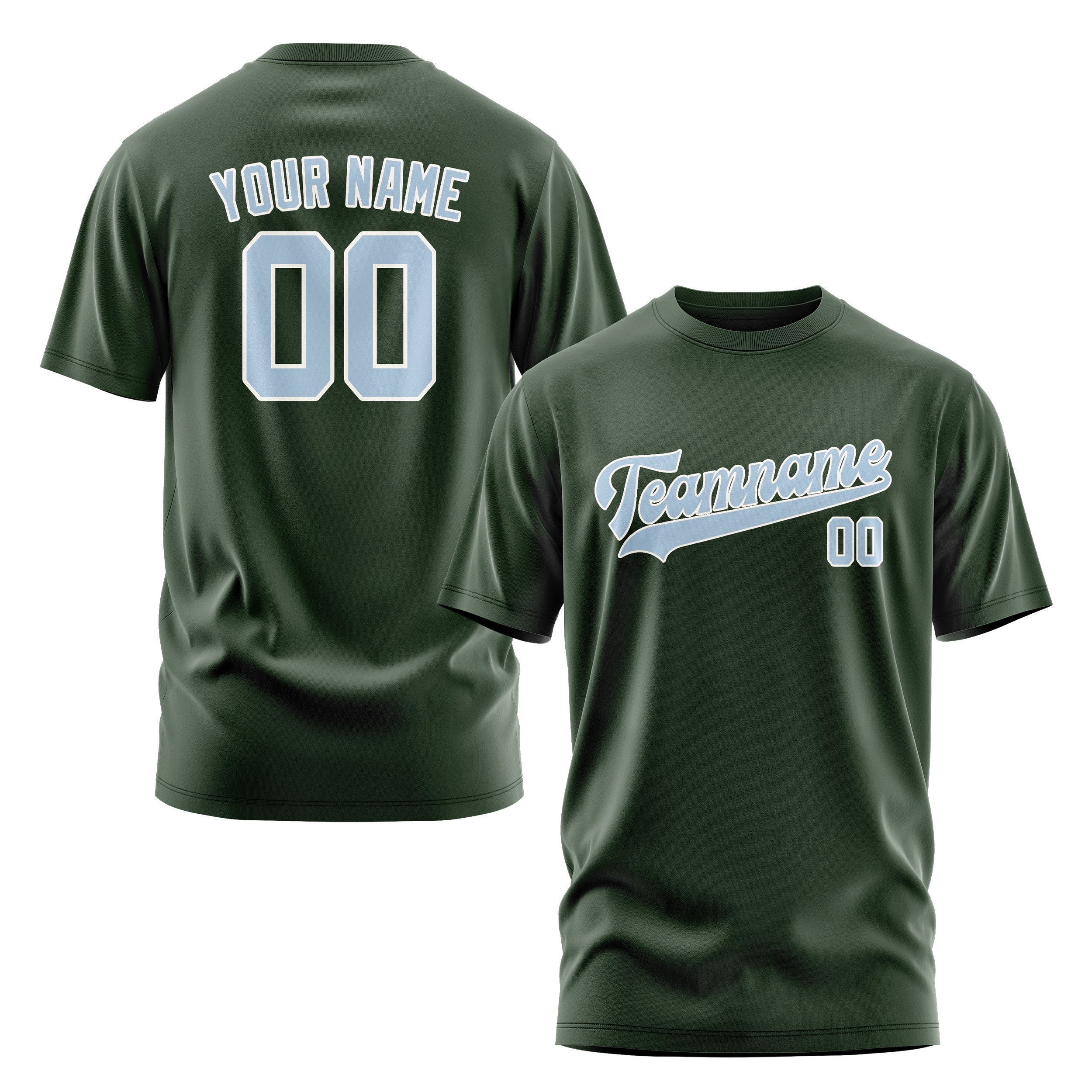 Custom Dark Green Light Blue T-Shirt
