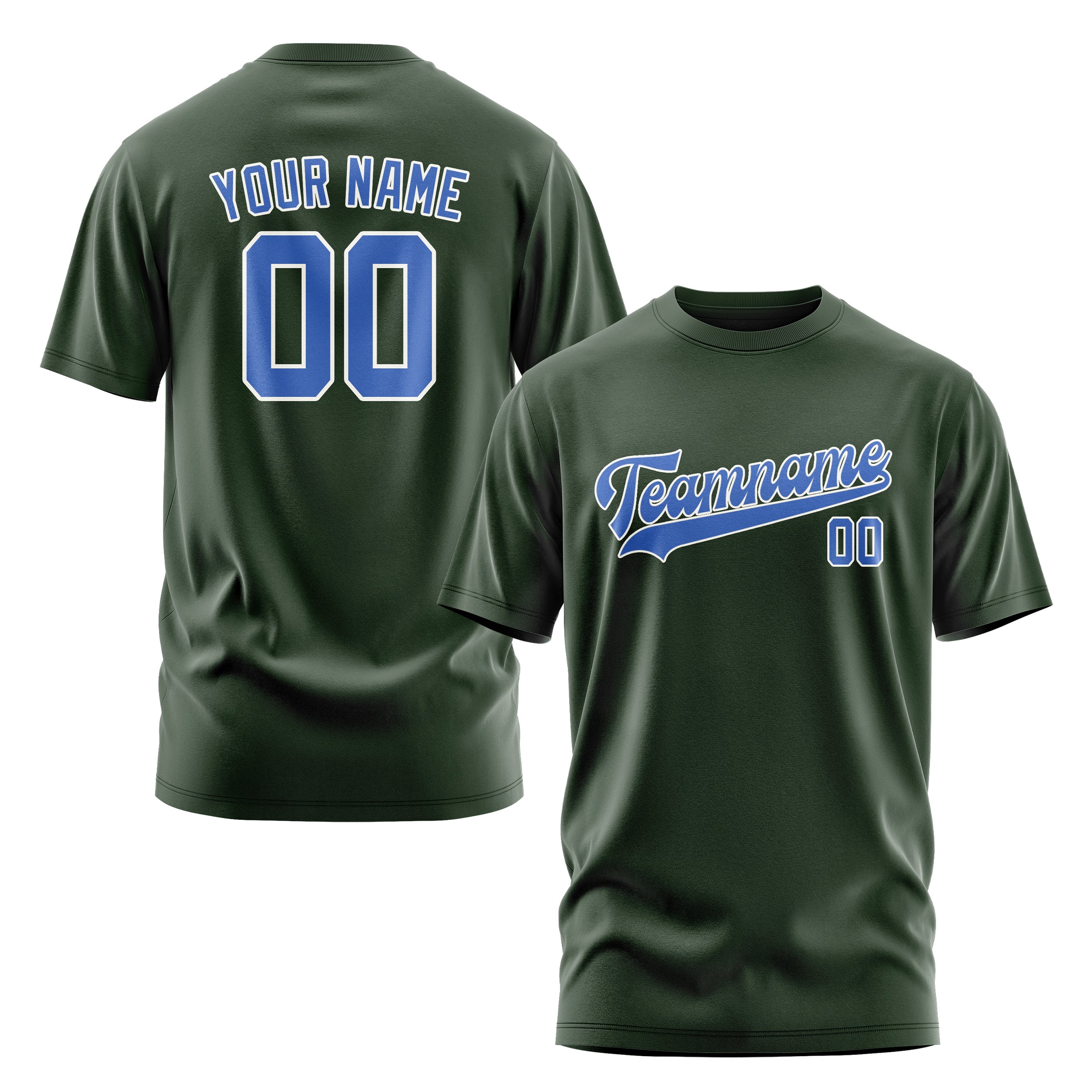 Custom Dark Green Sky Blue T-Shirt