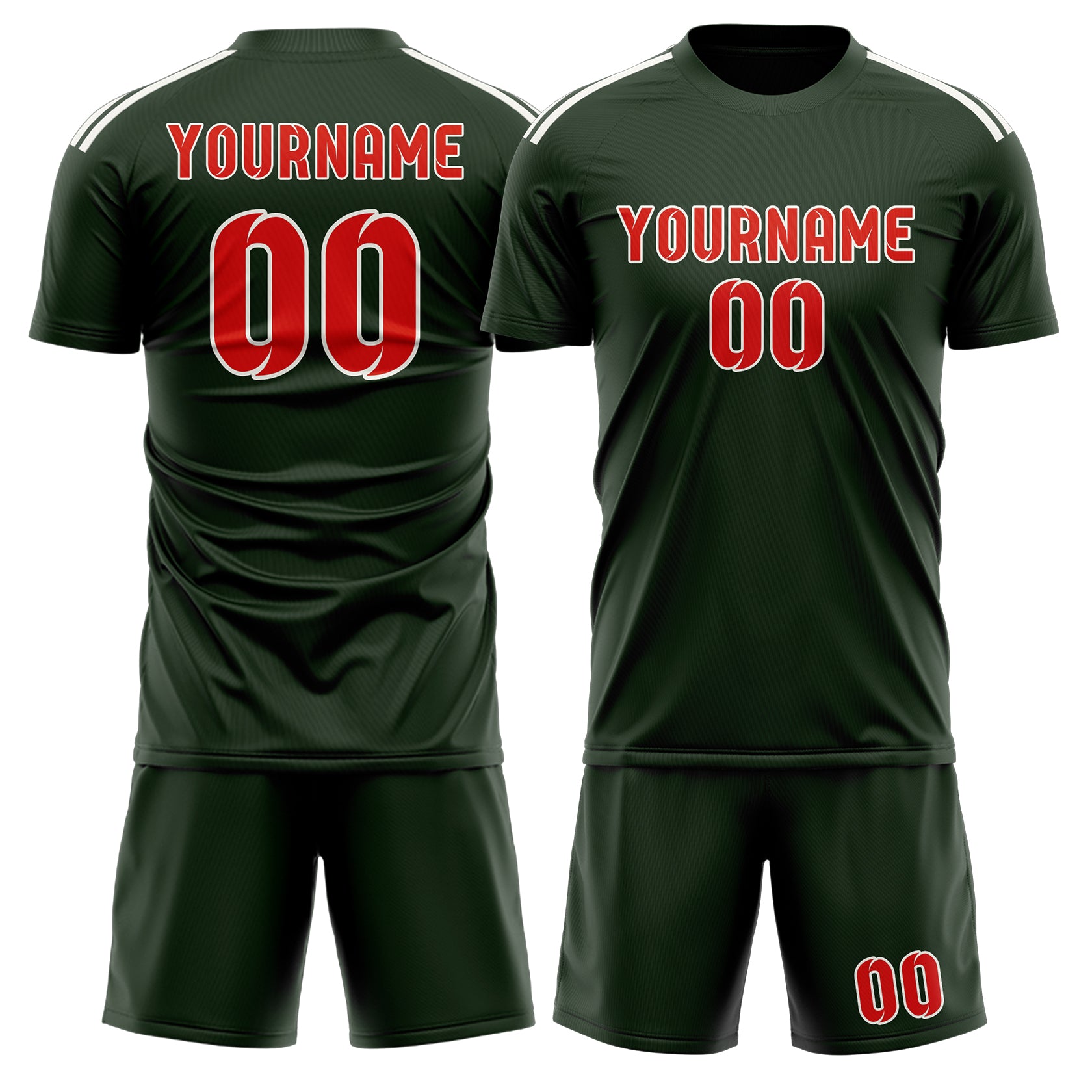 Custom Dark Green Orange Red Soccer Set