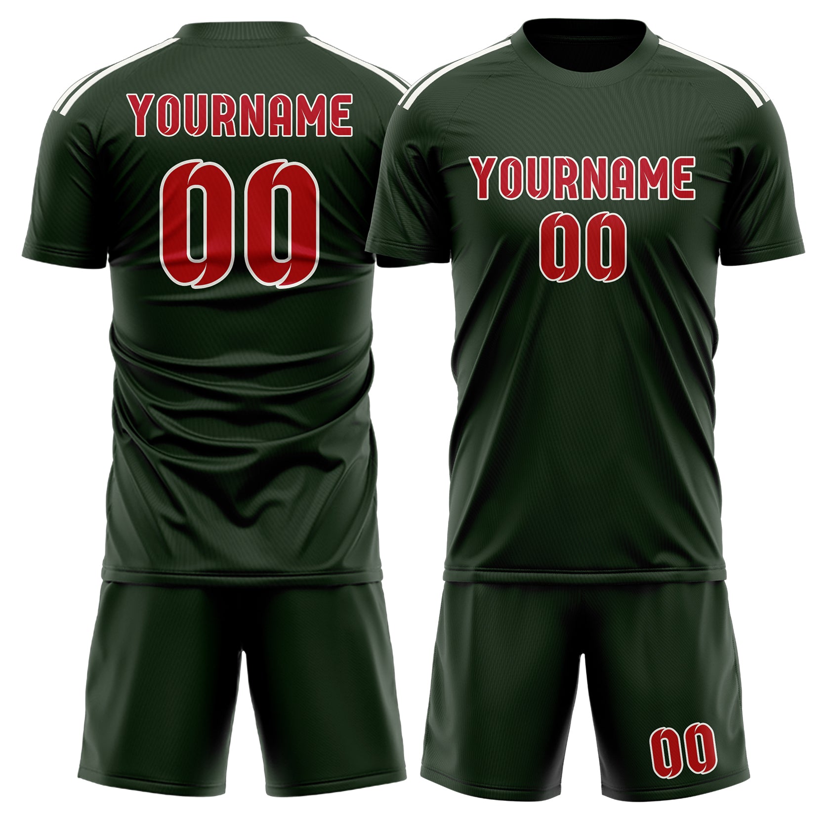 Custom Dark Green Red Soccer Set