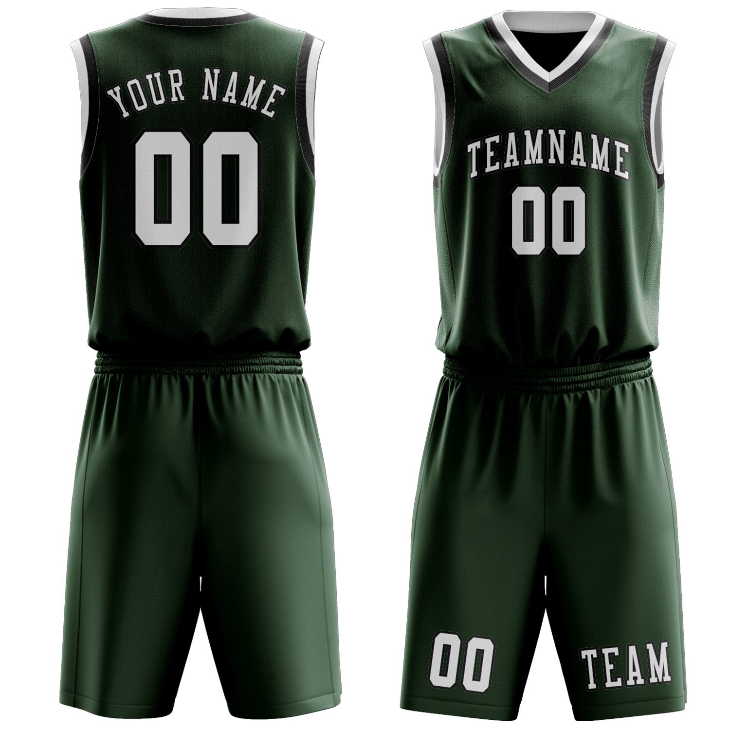 Custom Dark Green White Basketball Set