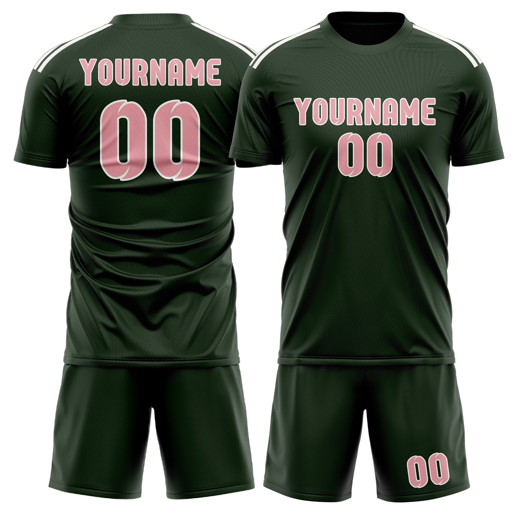 Custom Dark Green Light Pink Soccer Set