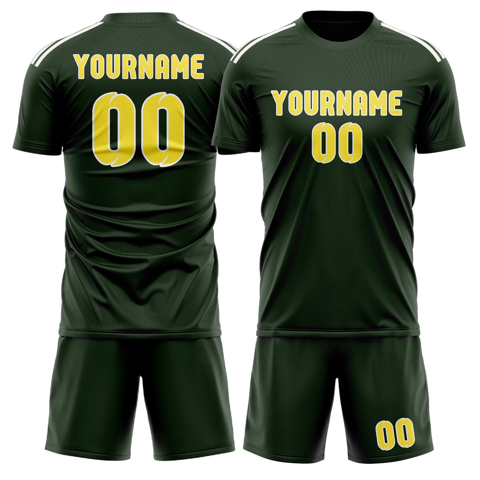 Custom Dark Green Light Yellow Soccer Set