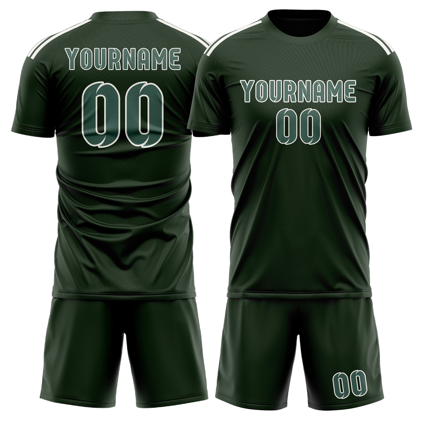 Custom Dark Green Blue Green Soccer Set