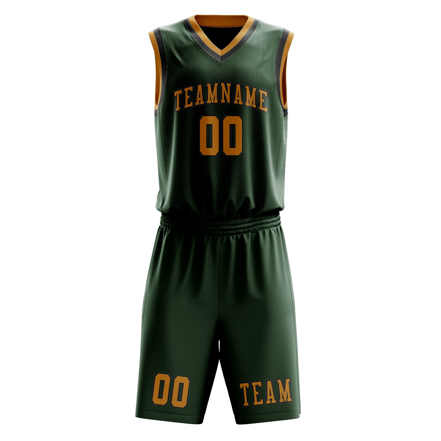 Custom Dark Green Yellow Basketball Set