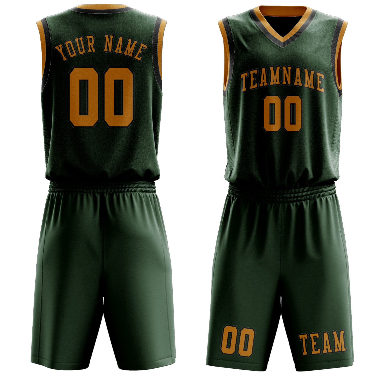 Custom Dark Green Yellow Basketball Set