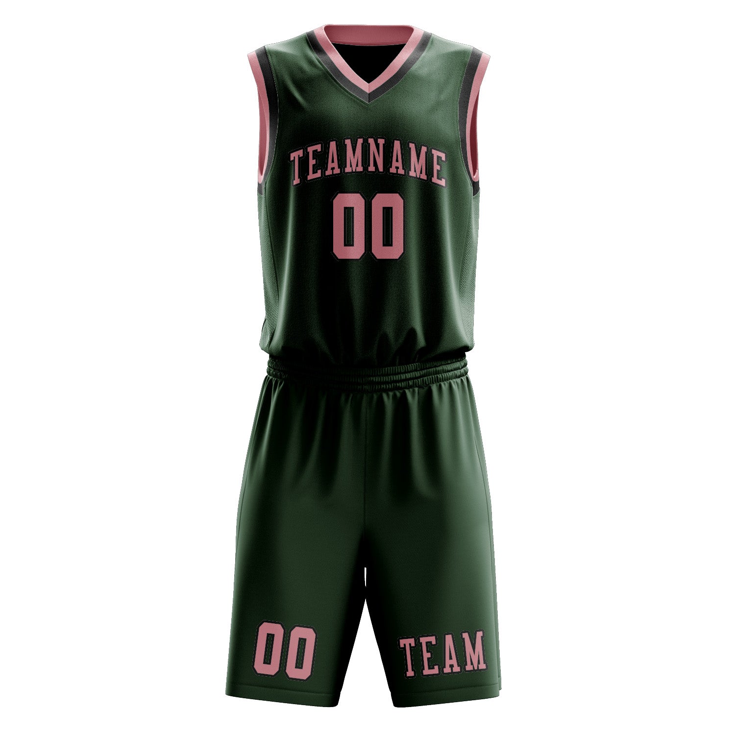 Custom Dark Green Light Pink Basketball Set