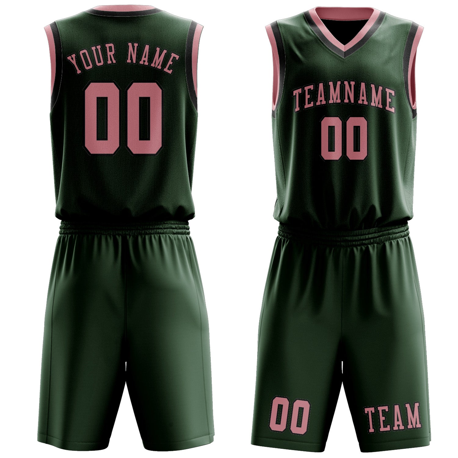 Custom Dark Green Light Pink Basketball Set