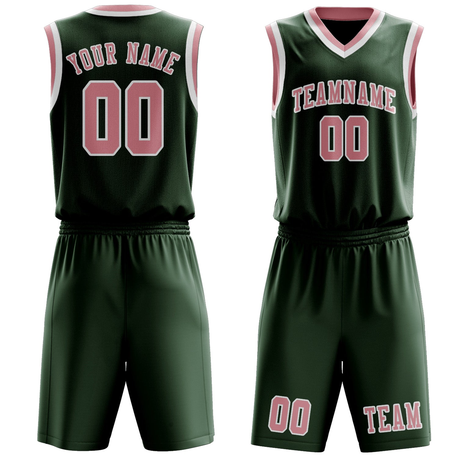 Custom Dark Green Light Pink Basketball Set