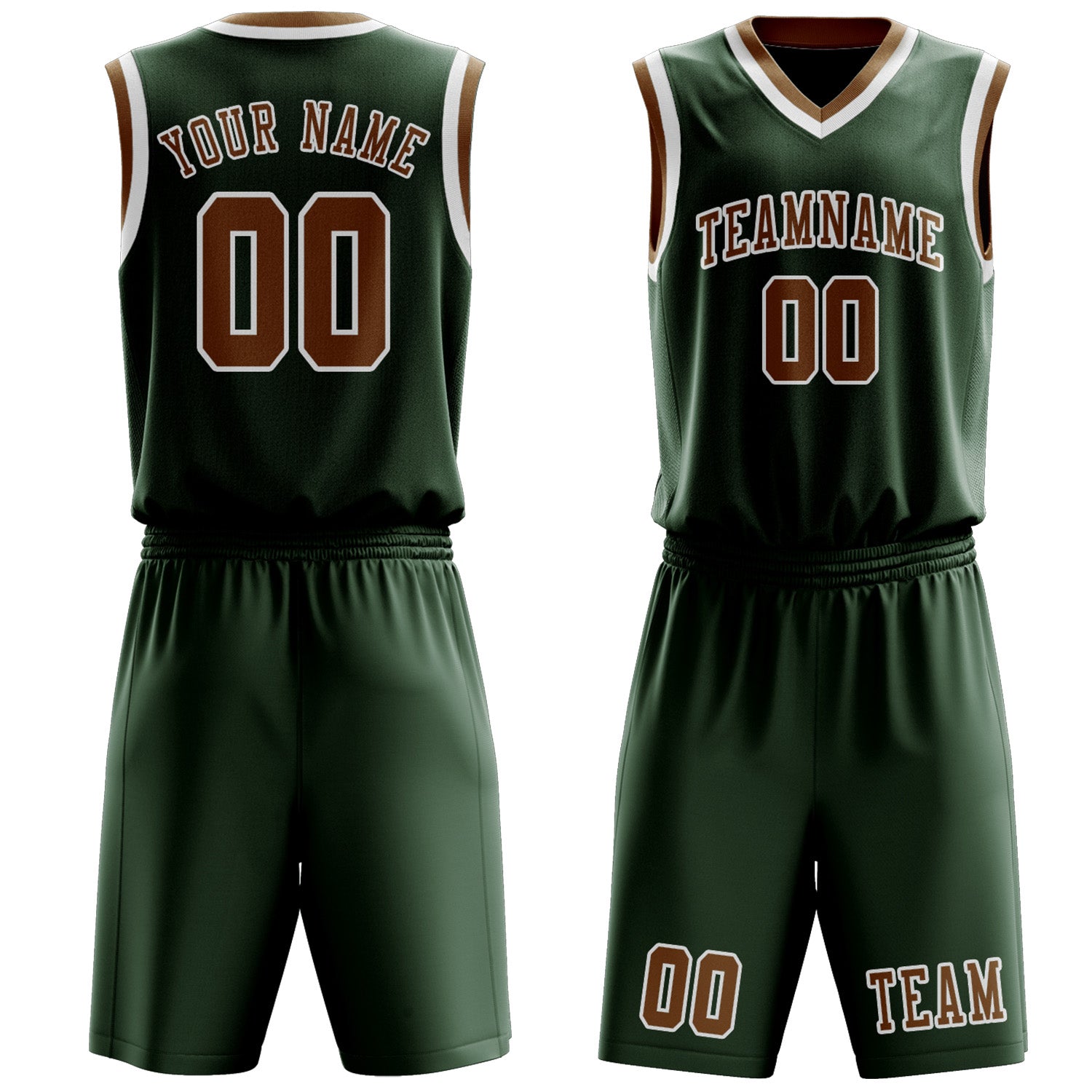 Custom Dark Green Khaki Basketball Set