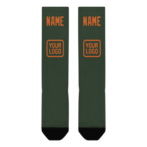 Custom Dark Green Orange Knee-High Sock