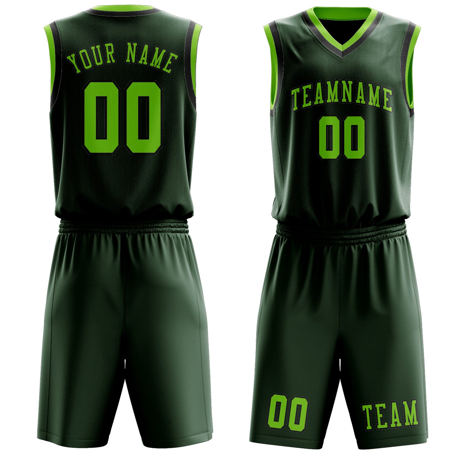Custom Dark Green Emerald Green Basketball Set