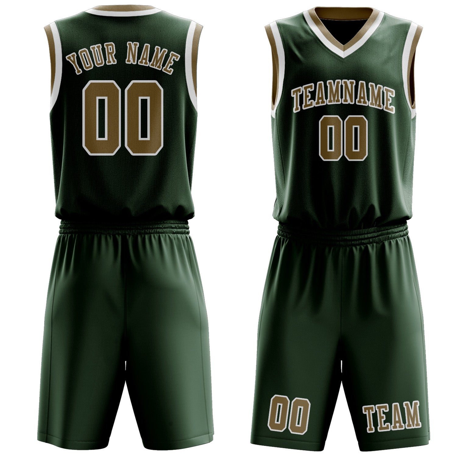 Custom Dark Green Light Khaki Basketball Set