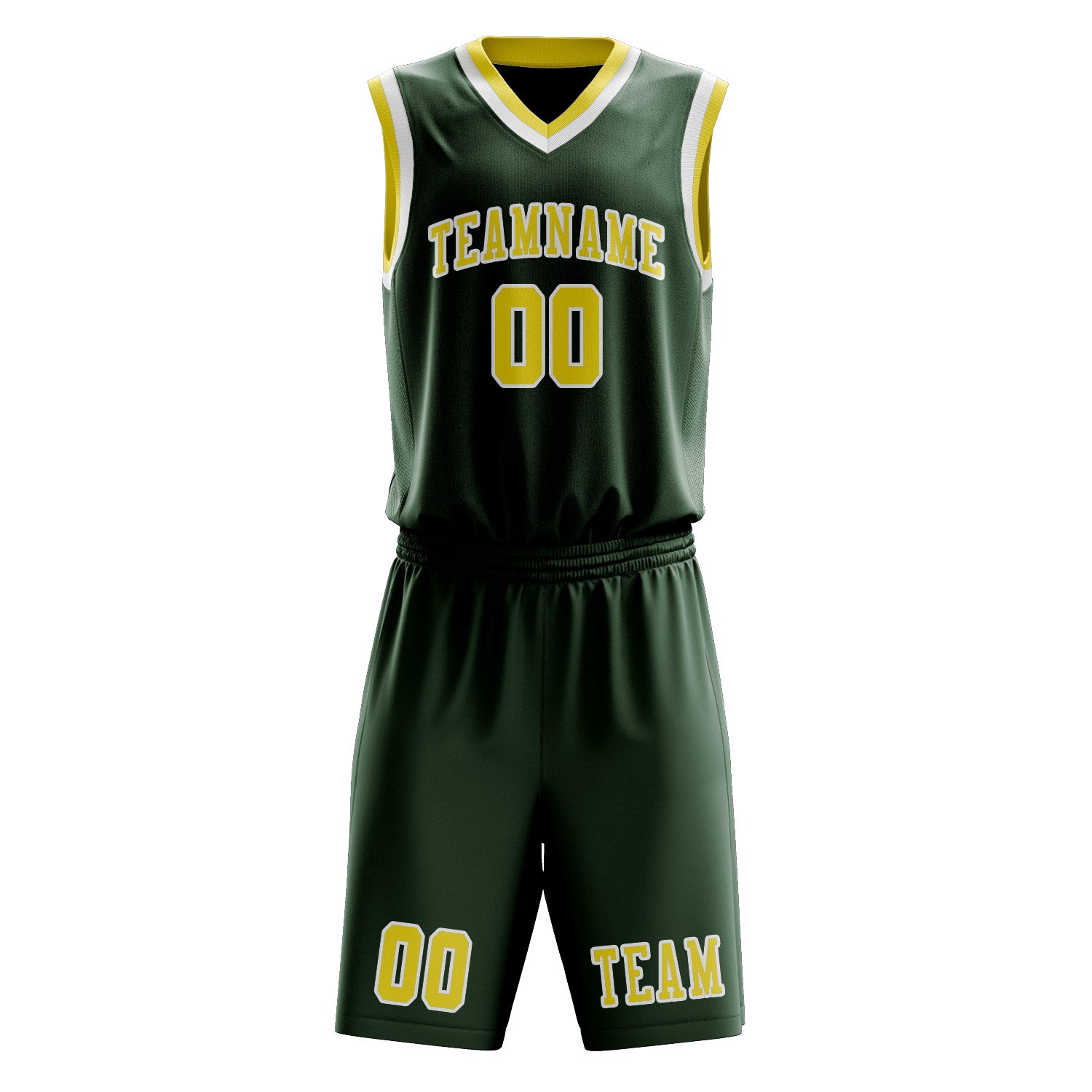Custom Dark Green Light Yellow Basketball Set
