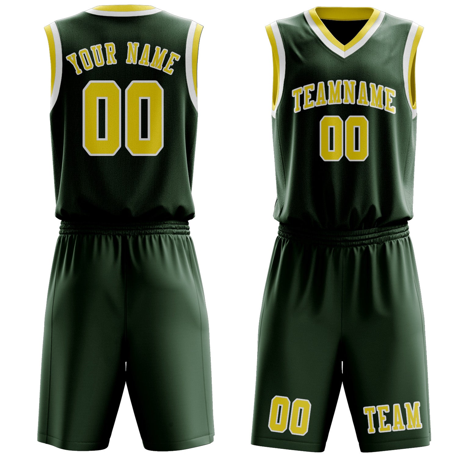 Custom Dark Green Light Yellow Basketball Set