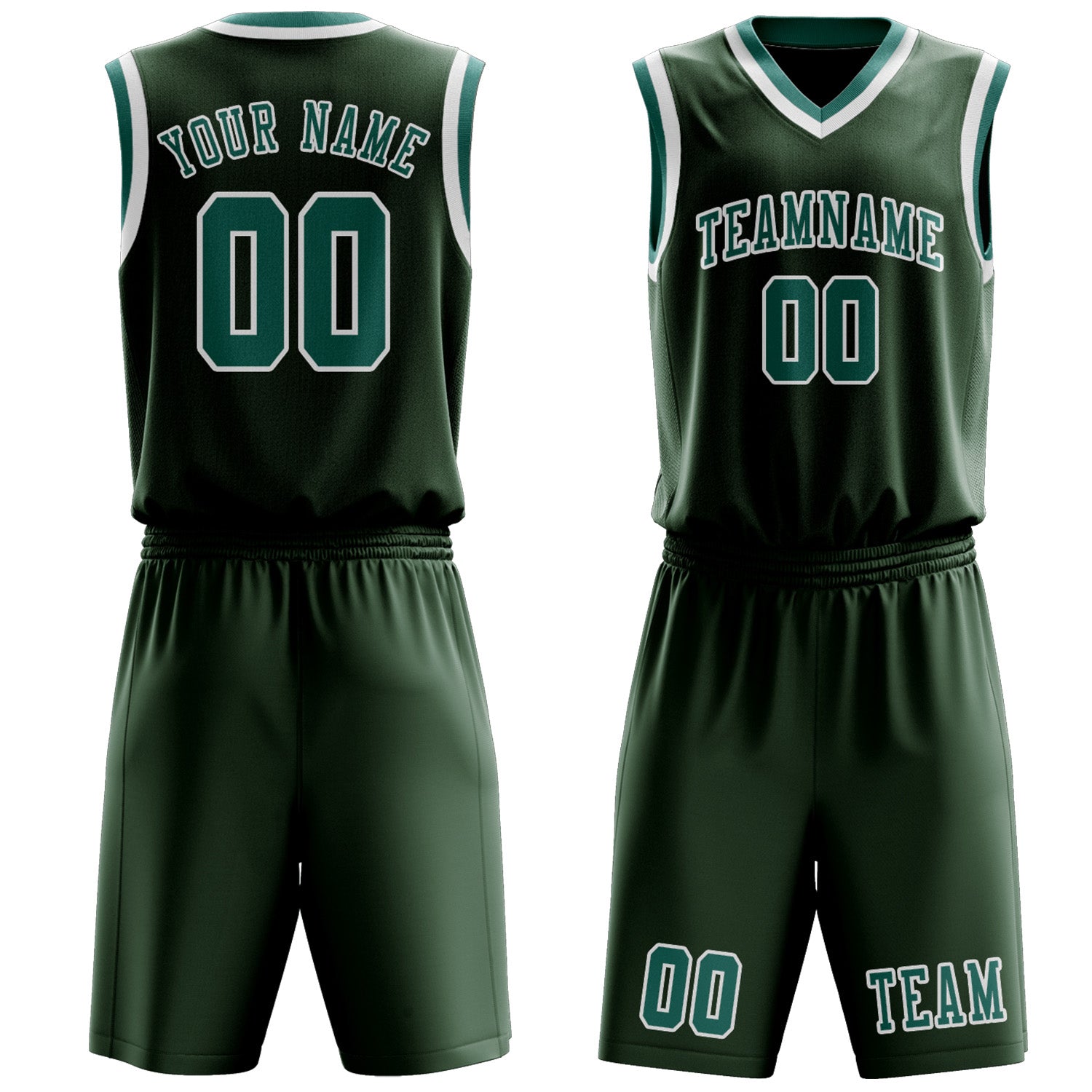 Custom Dark Green Blue Green Basketball Set