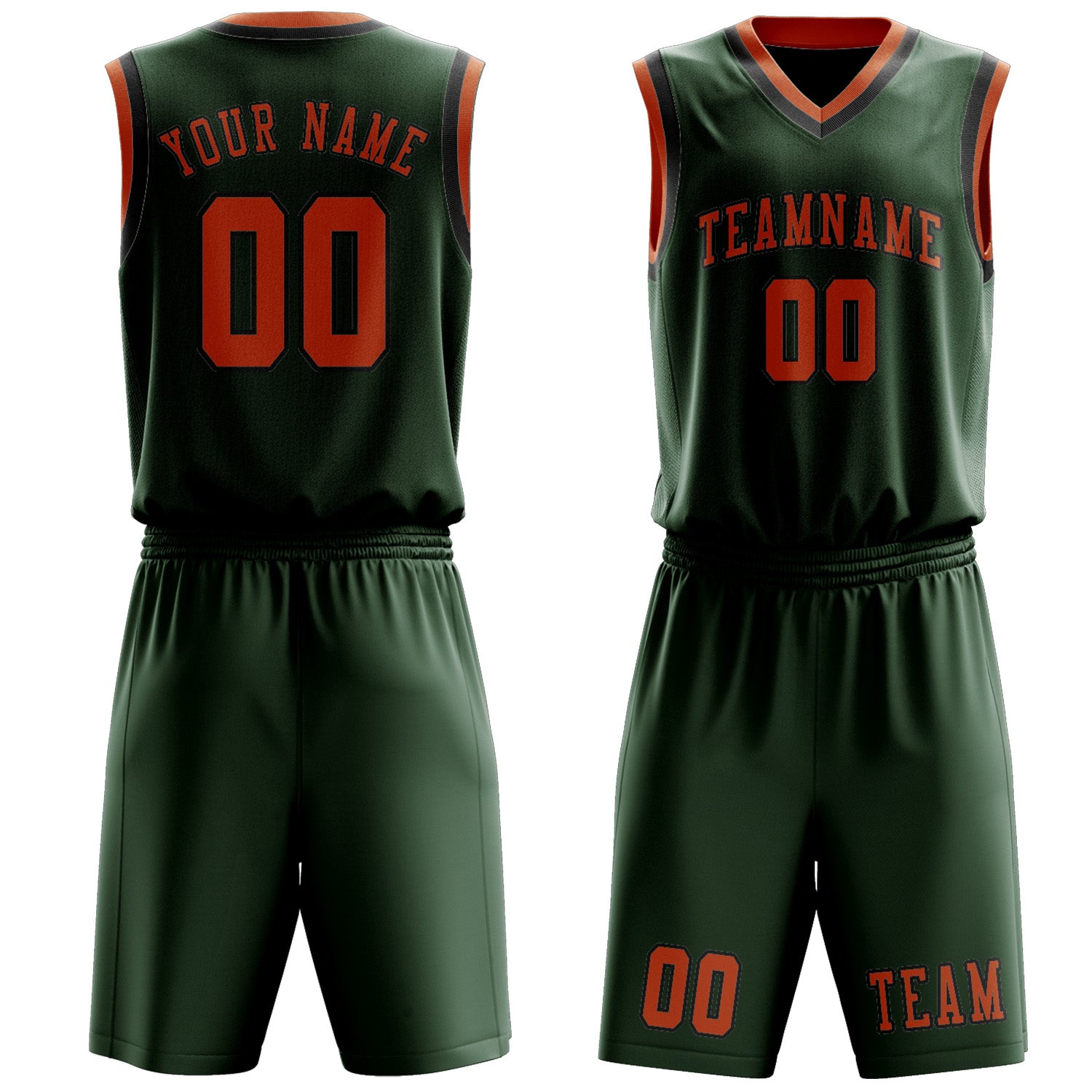 Custom Dark Green Orange Basketball Set