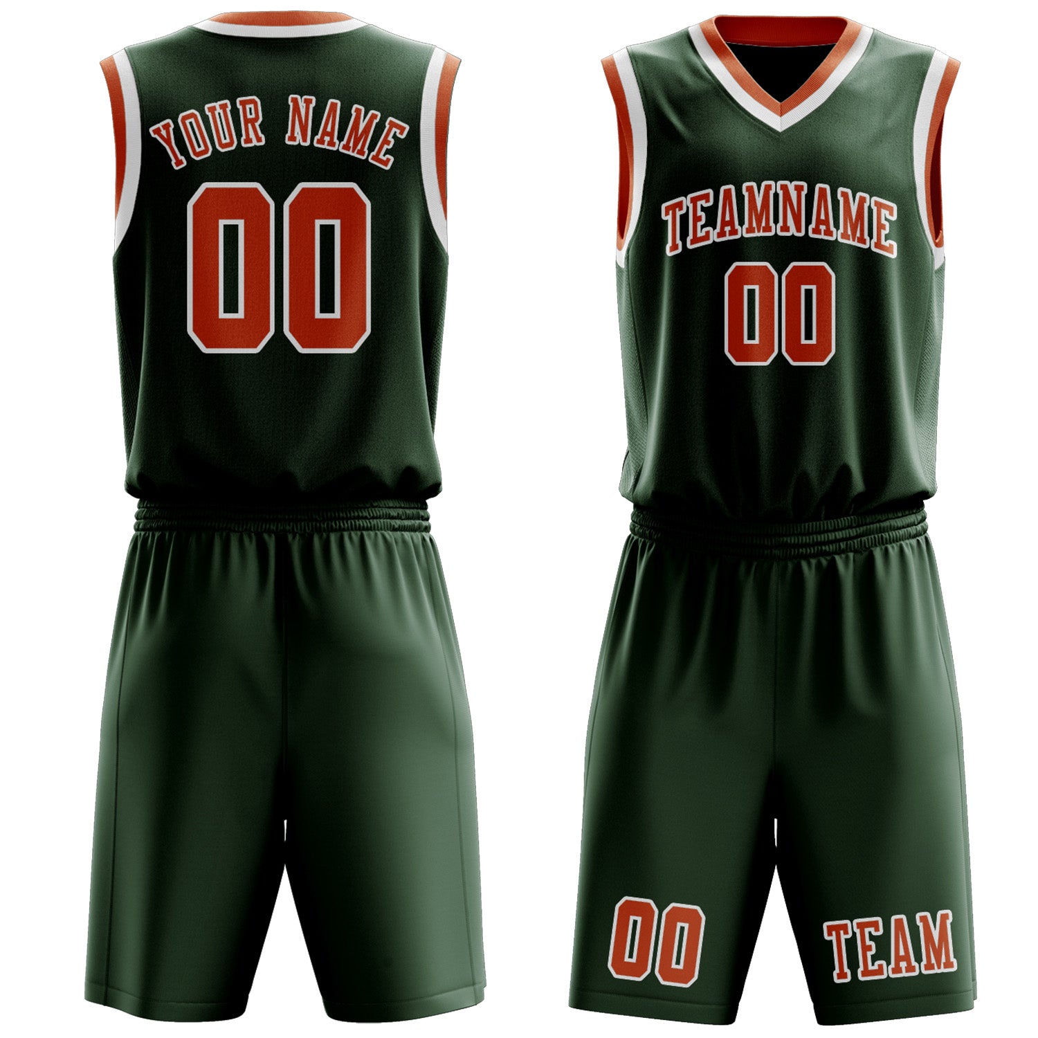 Custom Dark Green Orange Basketball Set