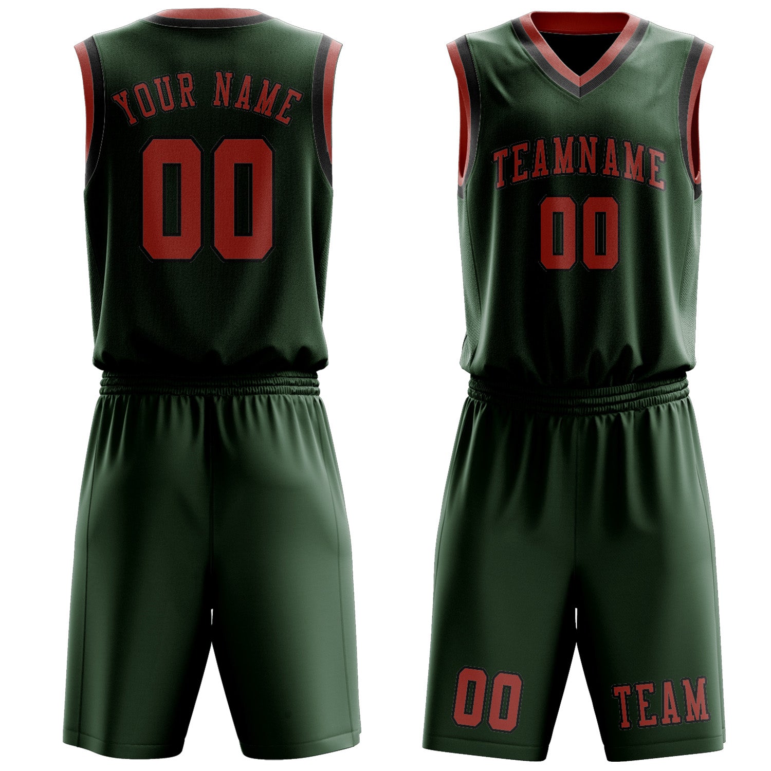 Custom Dark Green Copper Rose Basketball Set
