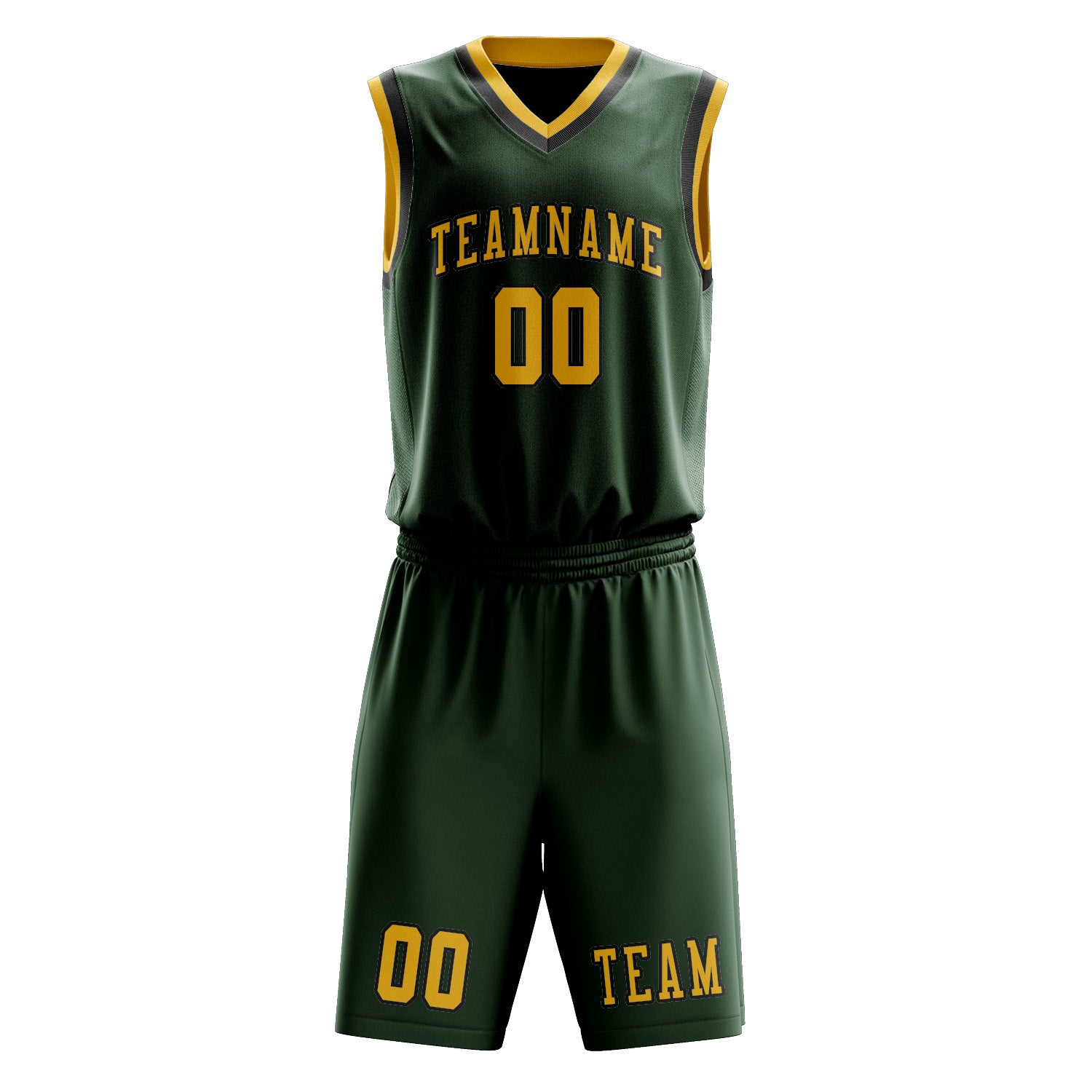Custom Dark Green Gold Basketball Set