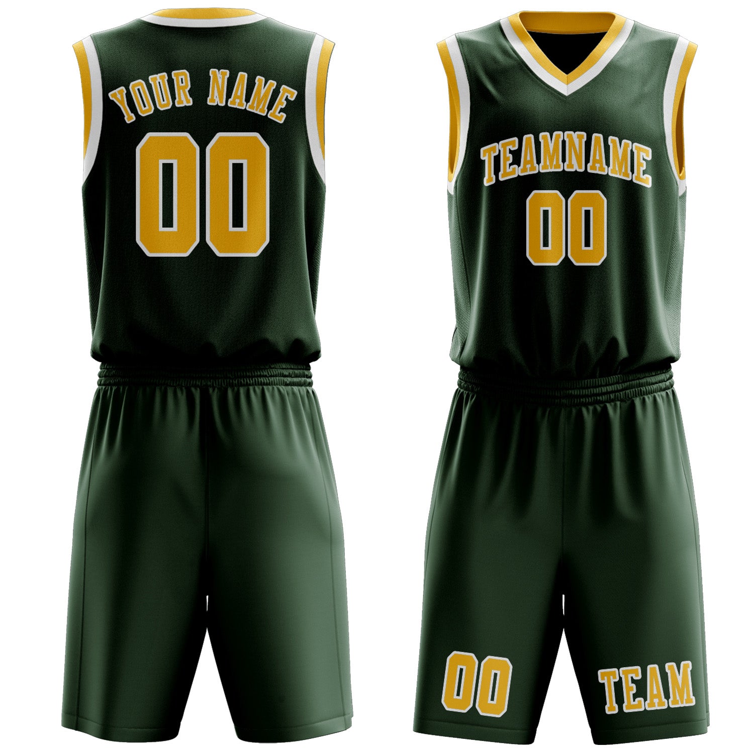 Custom Dark Green Gold Basketball Set