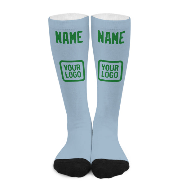 Custom Light Blue Emerald Green Knee-High Sock