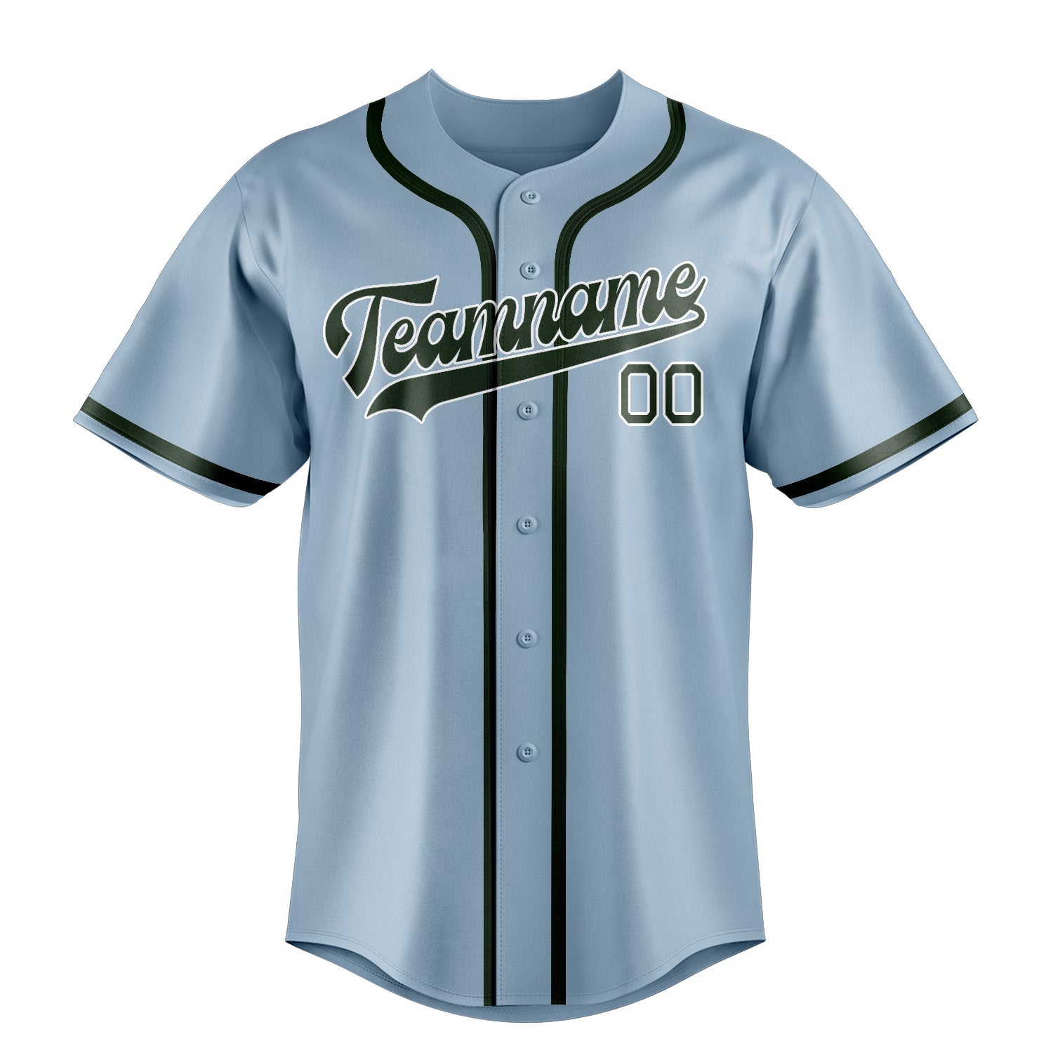 Custom Light Blue Dark Green Baseball Jersey