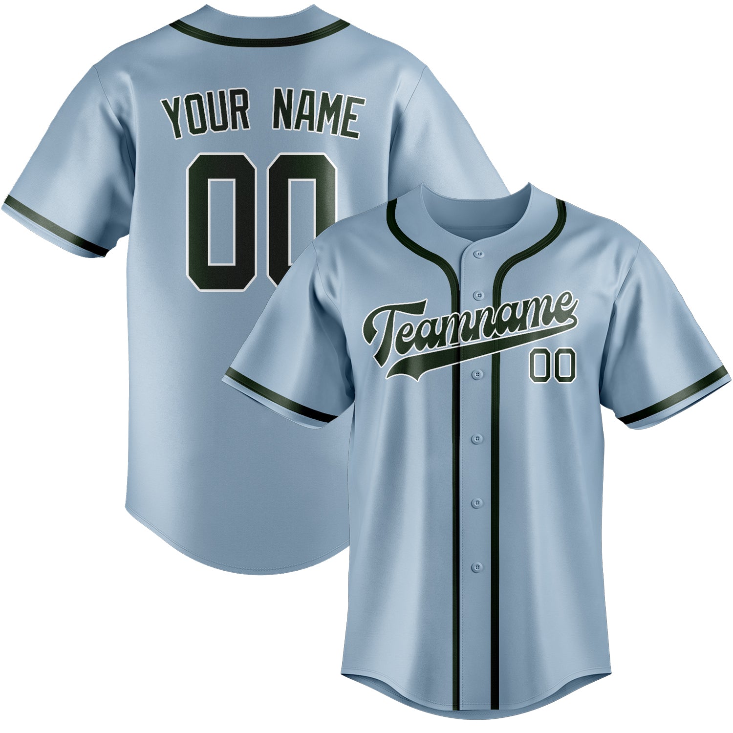 Custom Light Blue Dark Green Baseball Jersey