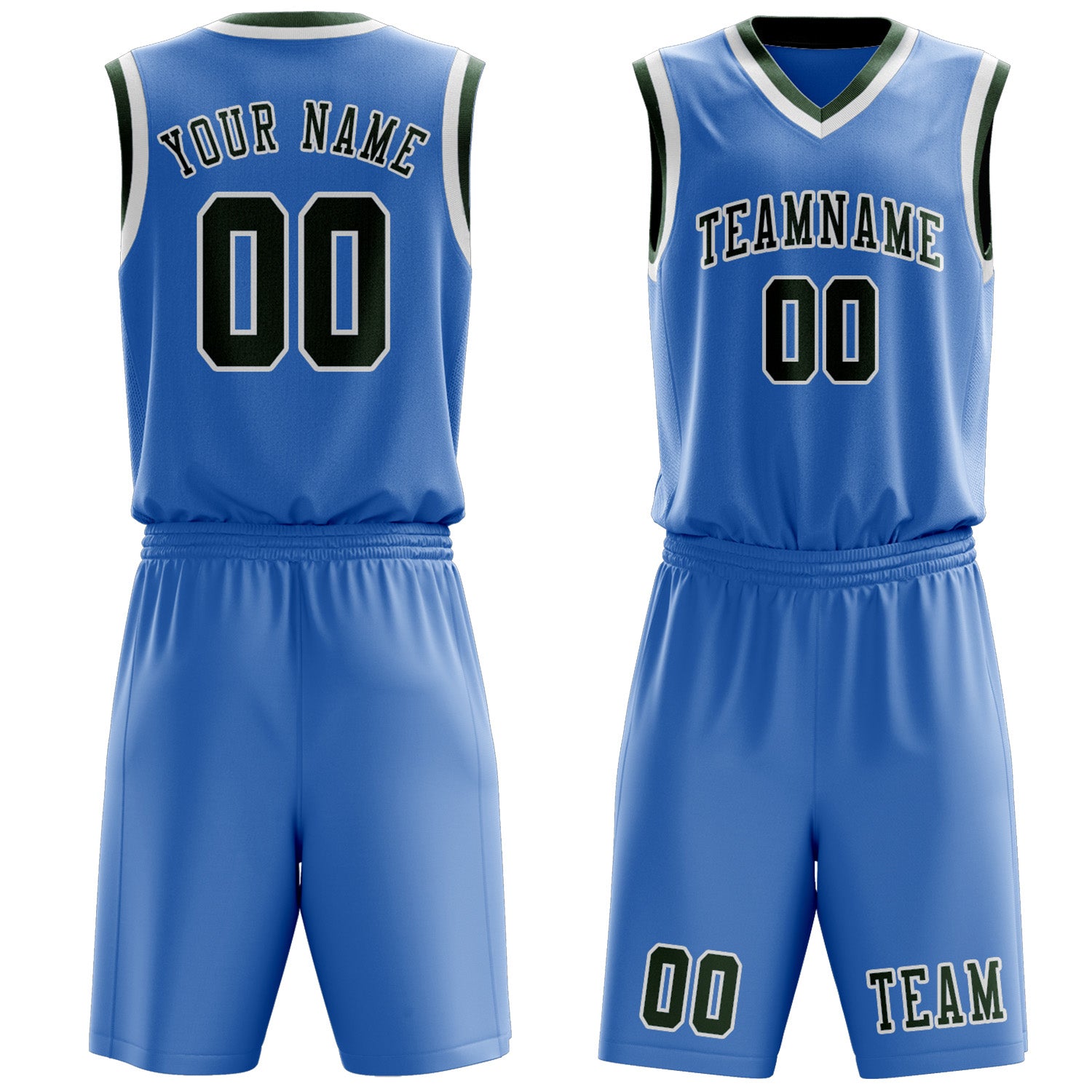Custom Light Blue Dark Green Basketball Set