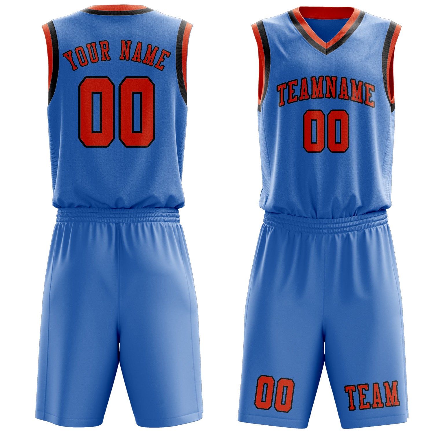Custom Light Blue Orange Red Basketball Set