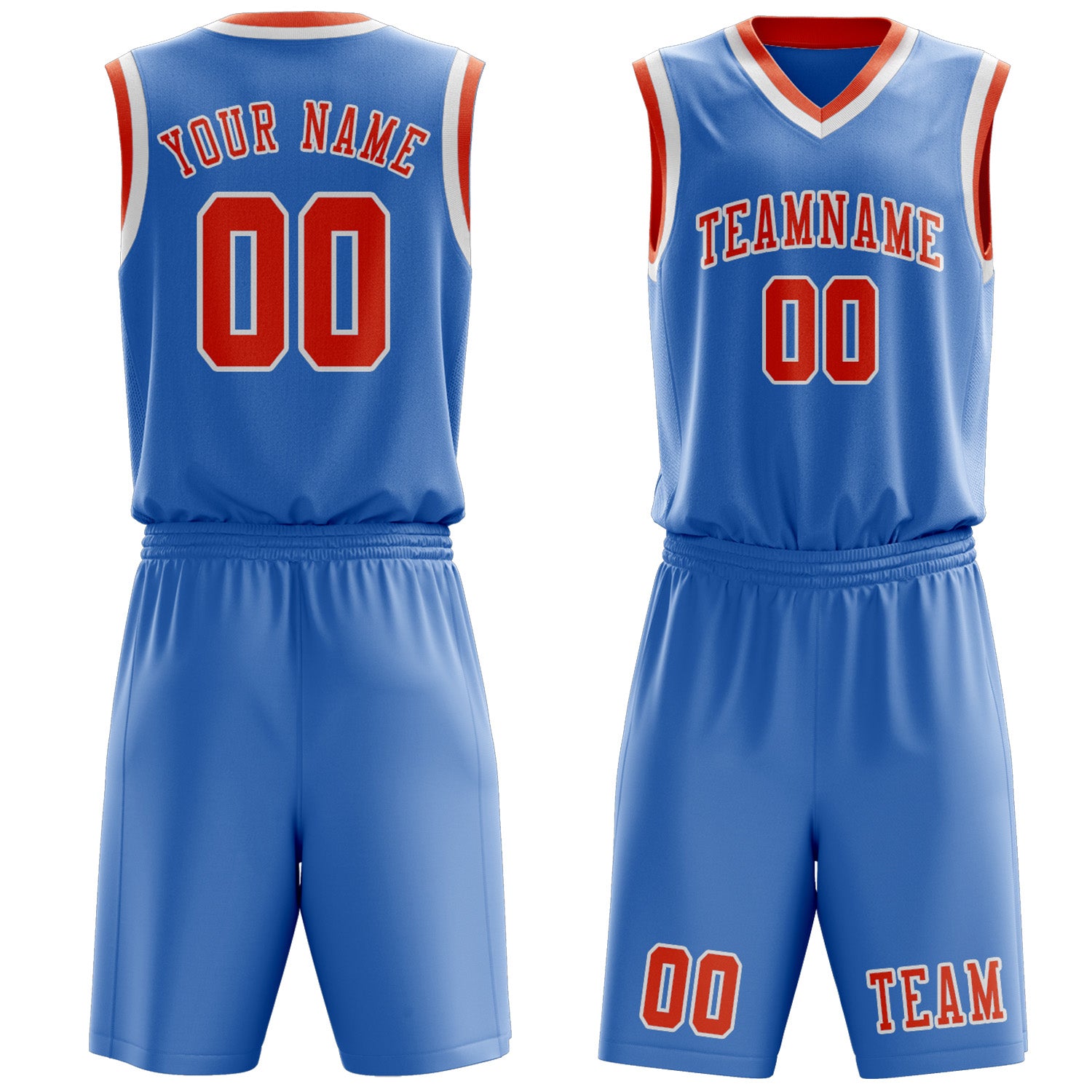 Custom Light Blue Orange Red Basketball Set