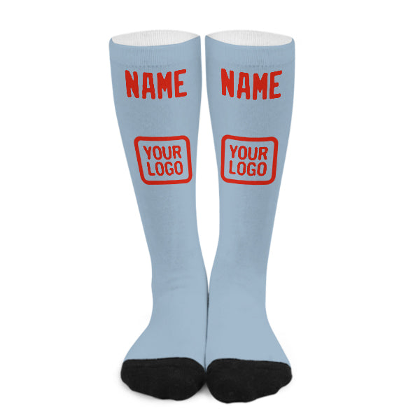 Custom Light Blue Orange Red Knee-High Sock