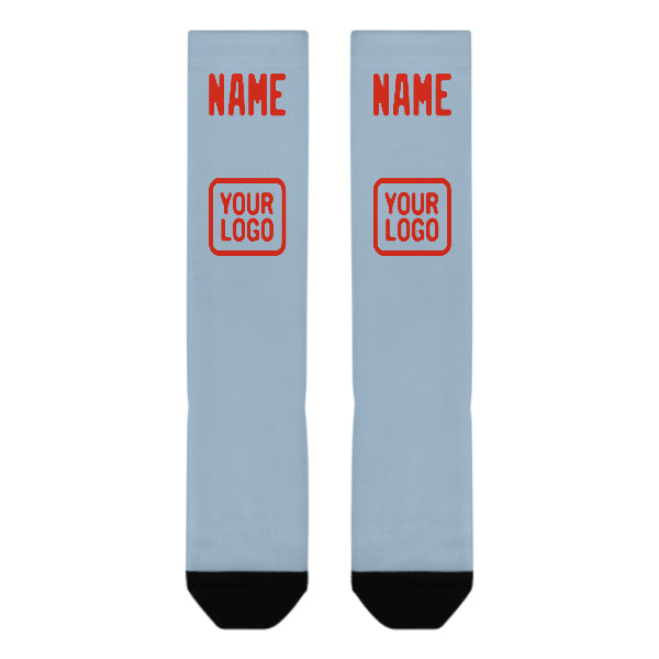 Custom Light Blue Orange Red Knee-High Sock