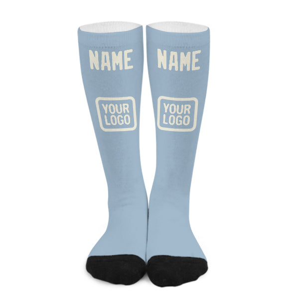 Custom Light Blue Cream Knee-High Sock