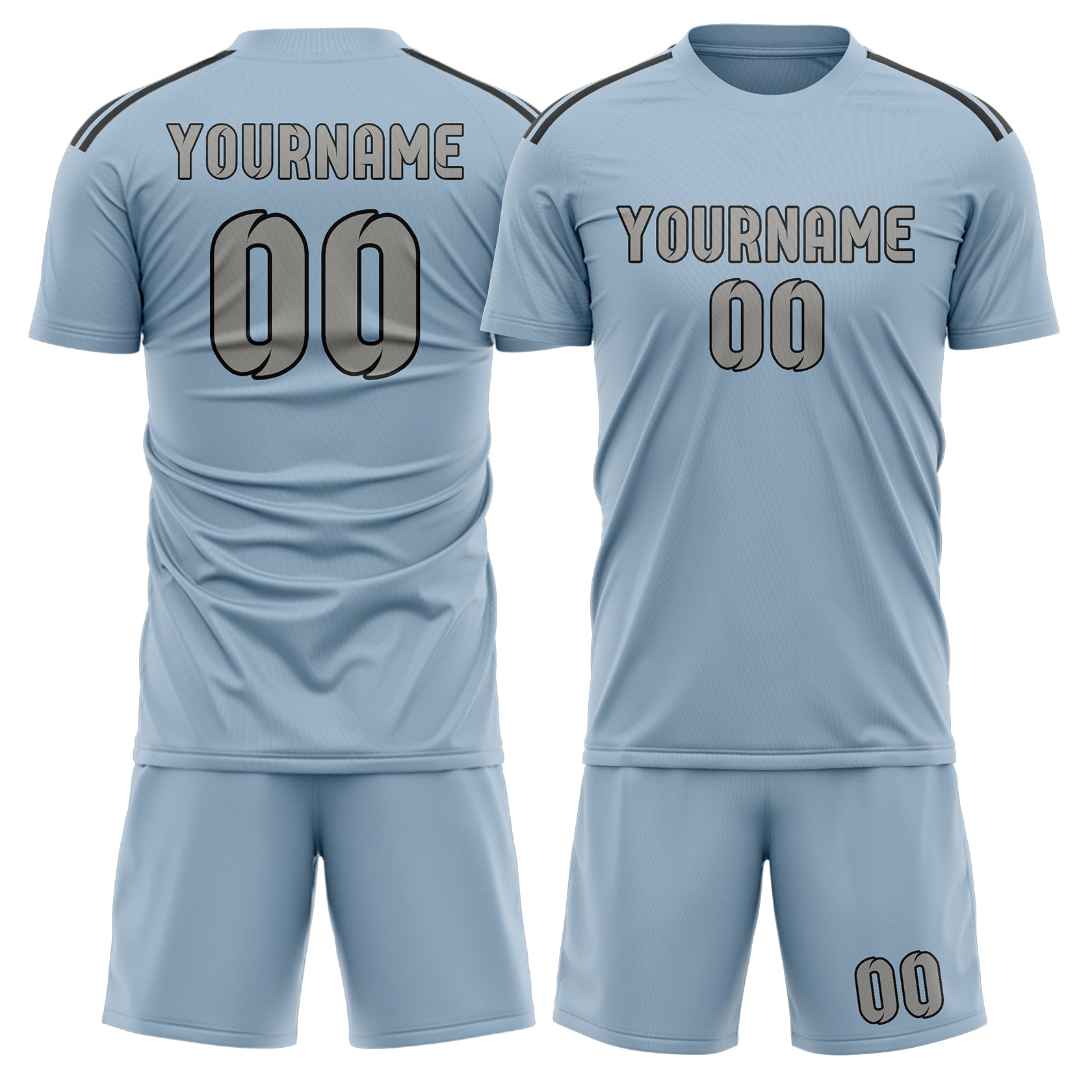 Custom Light Blue Gray Soccer Set