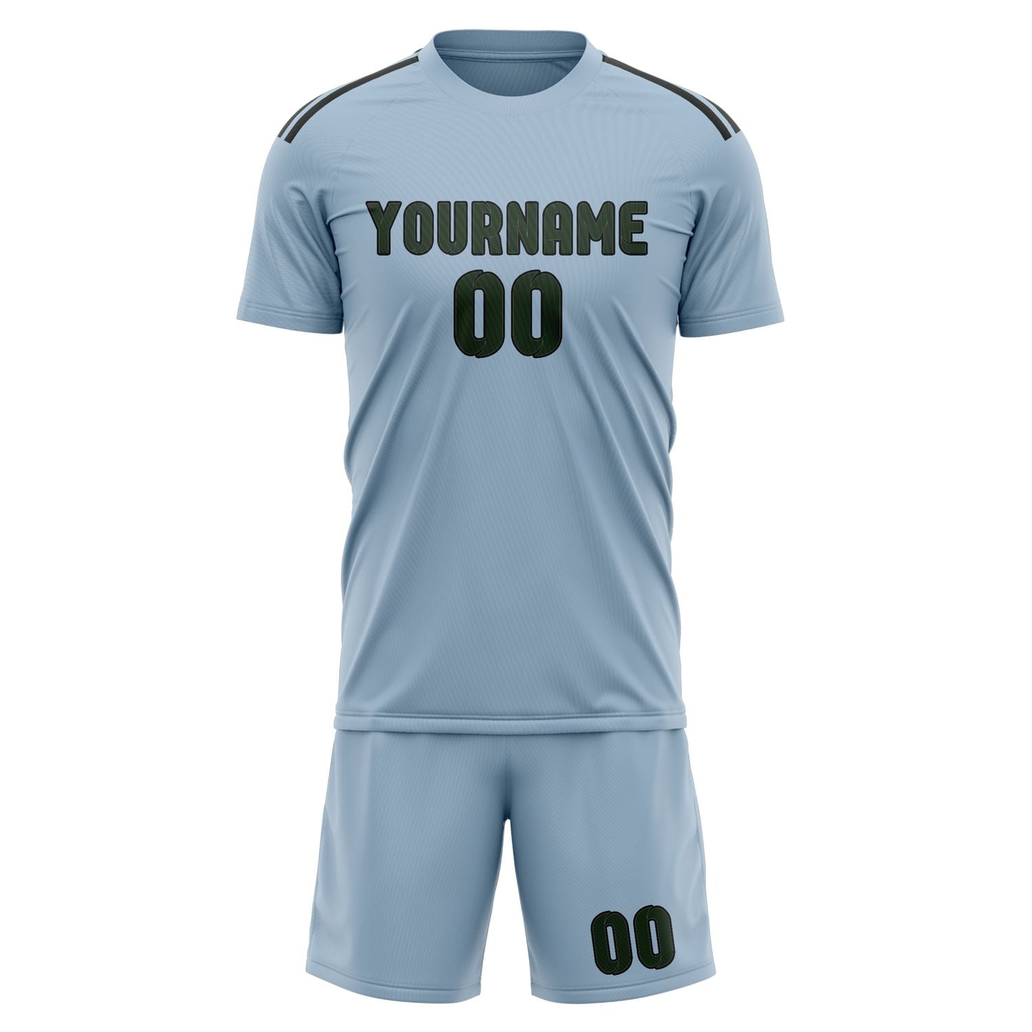 Custom Light Blue Dark Green Soccer Set