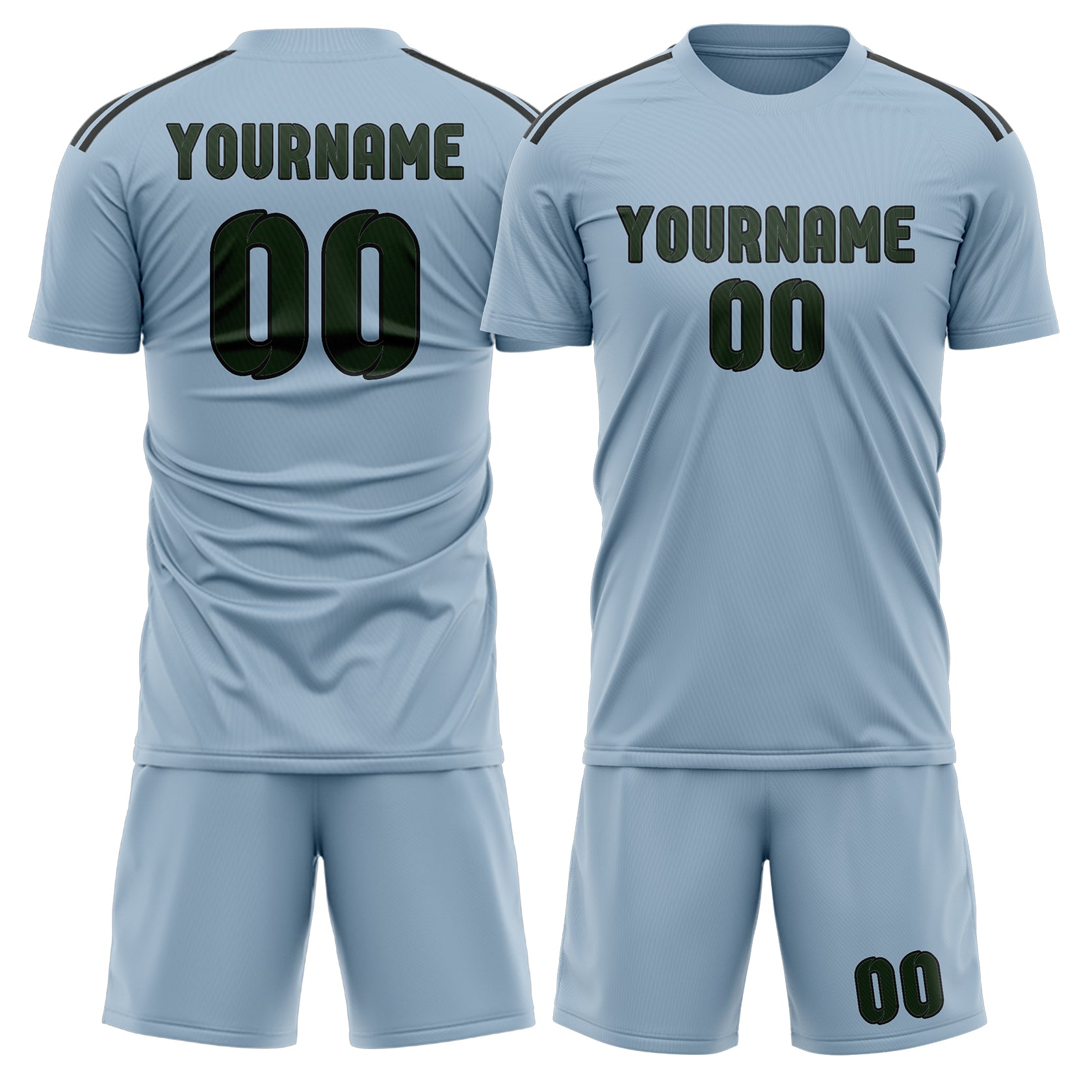 Custom Light Blue Dark Green Soccer Set