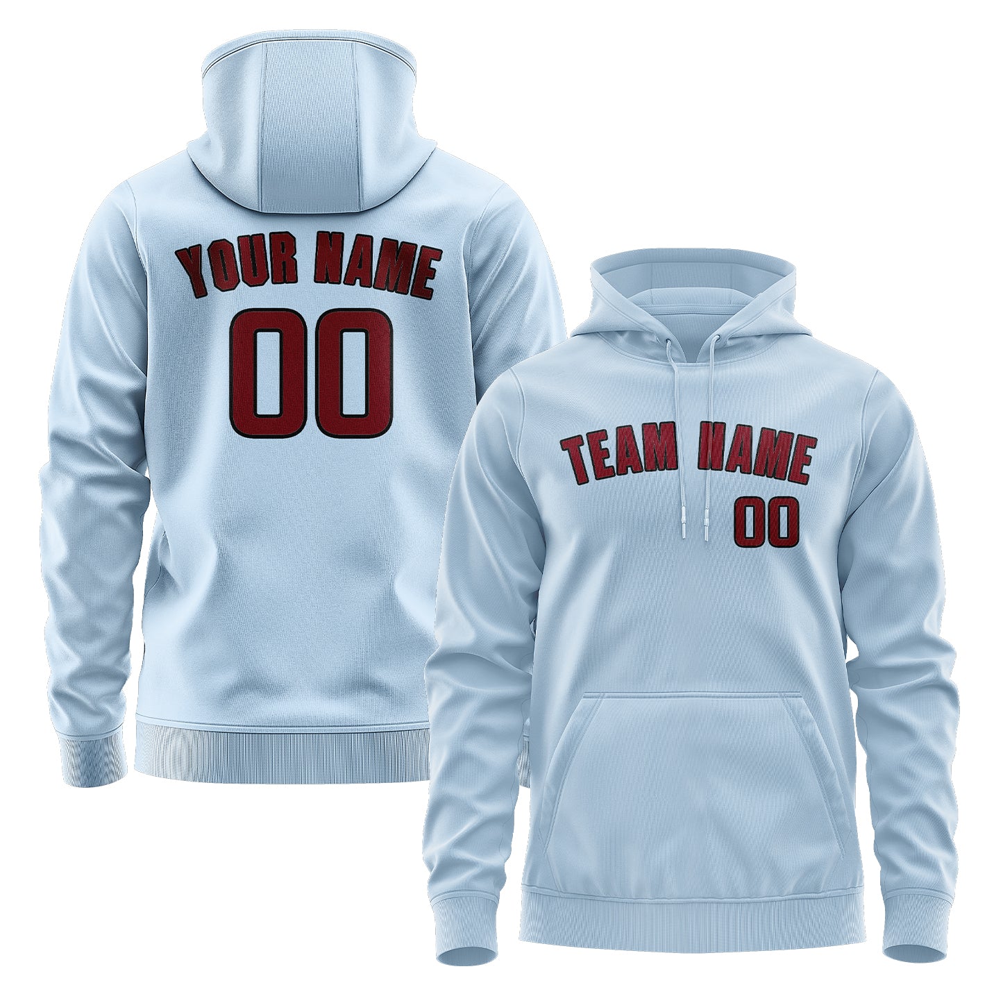 Custom Light Blue Crimson Red Hoodie