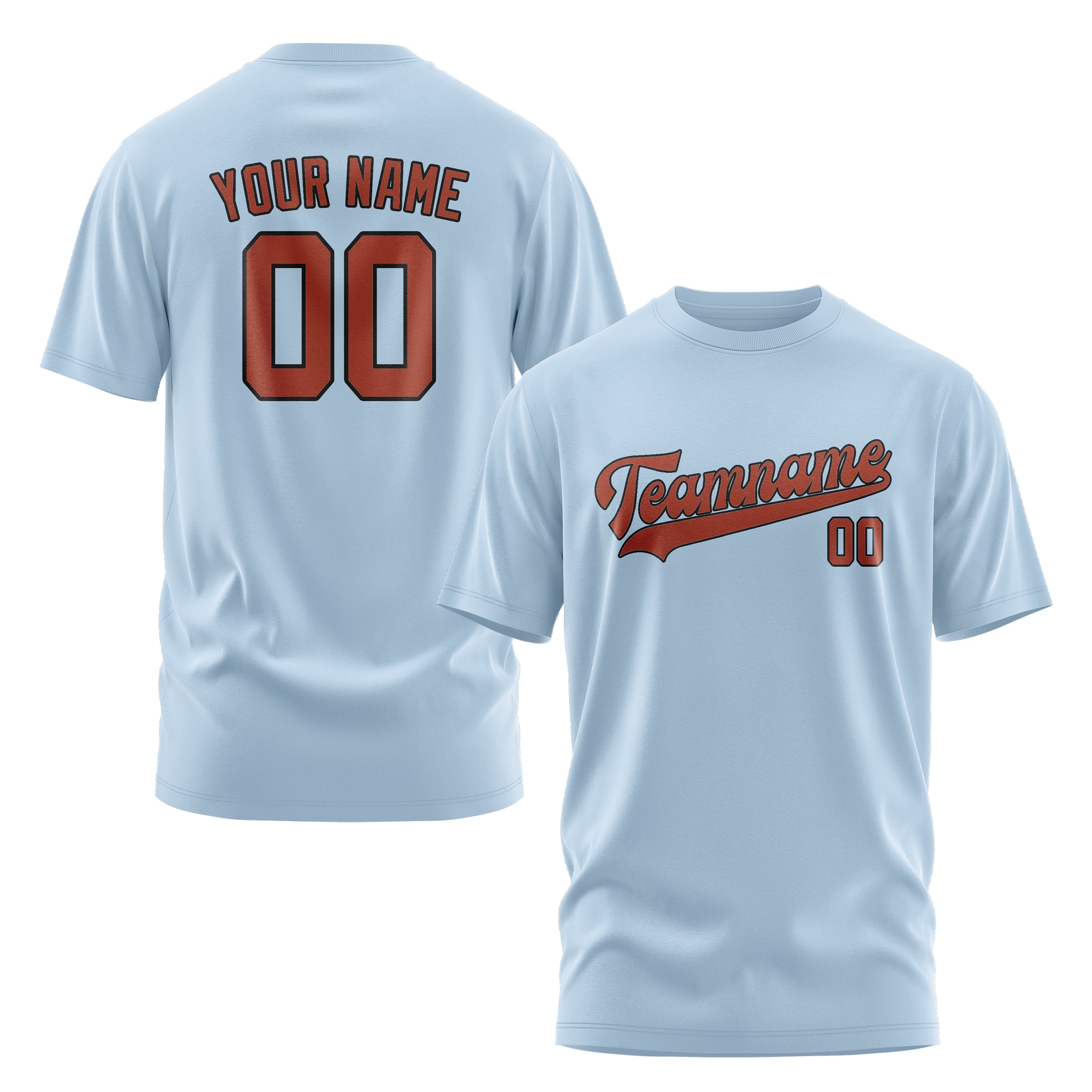 Custom Light Blue Coral Red T-Shirt
