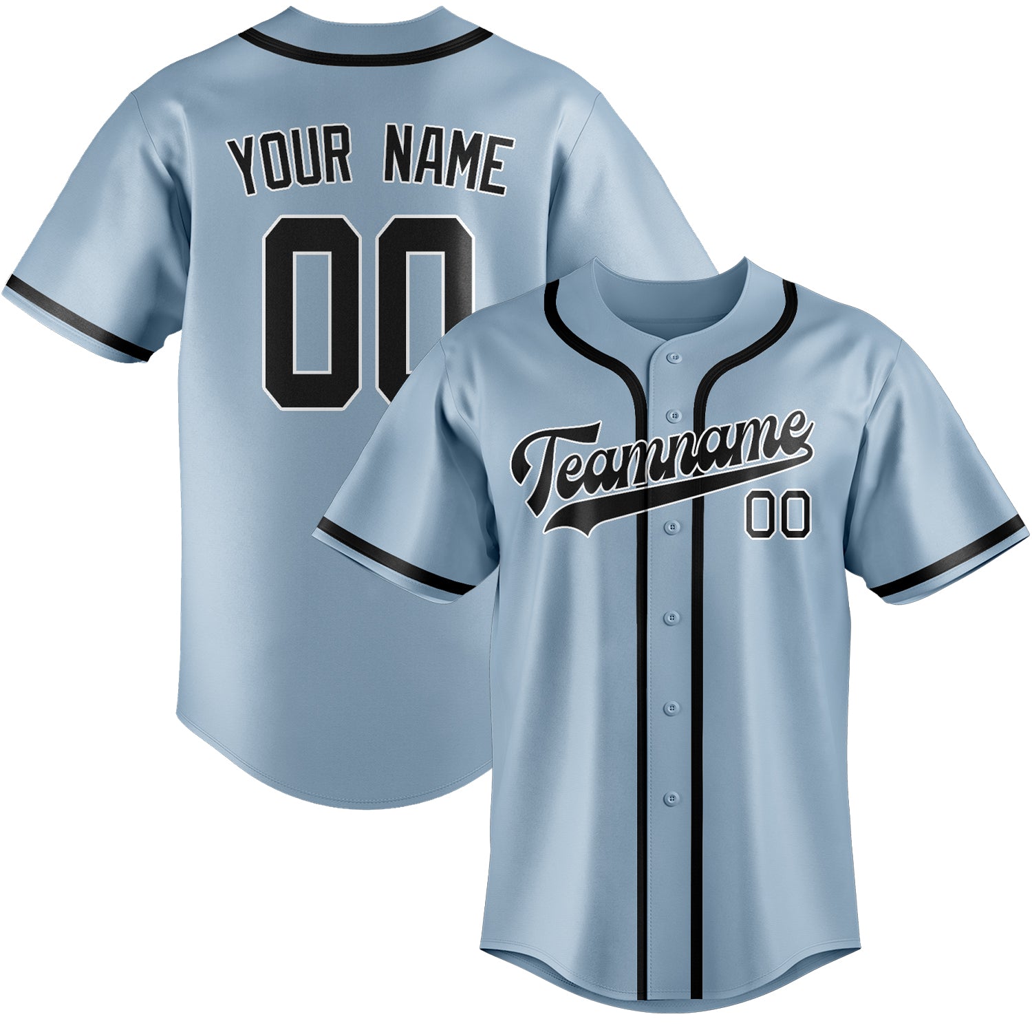 Custom Light Blue Black Baseball Jersey