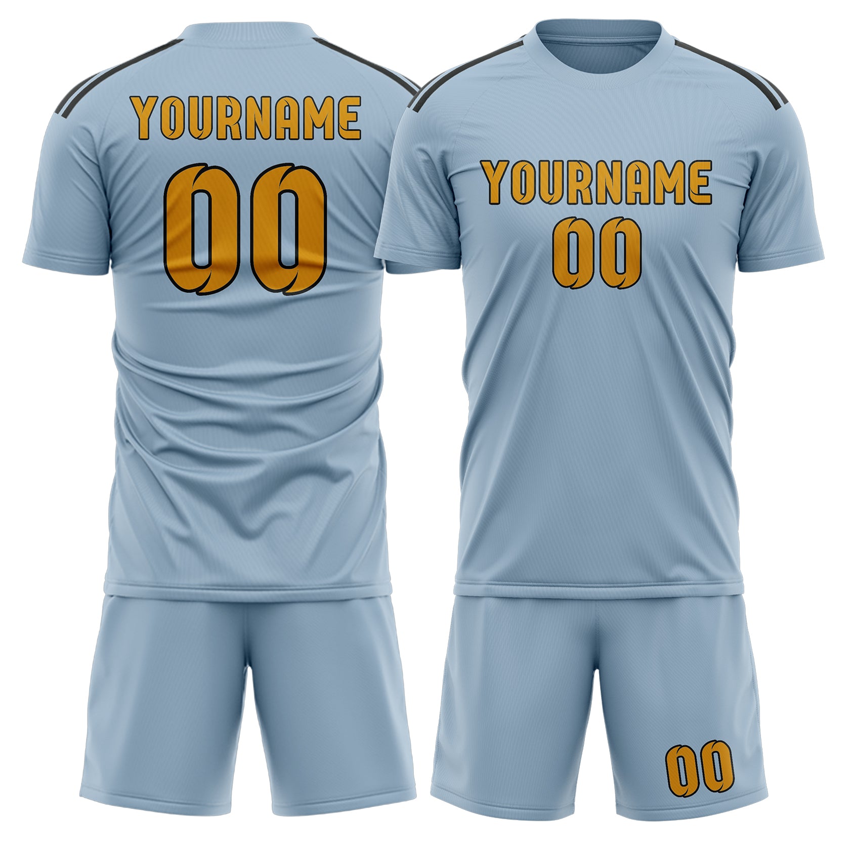 Custom Light Blue Yellow Soccer Set