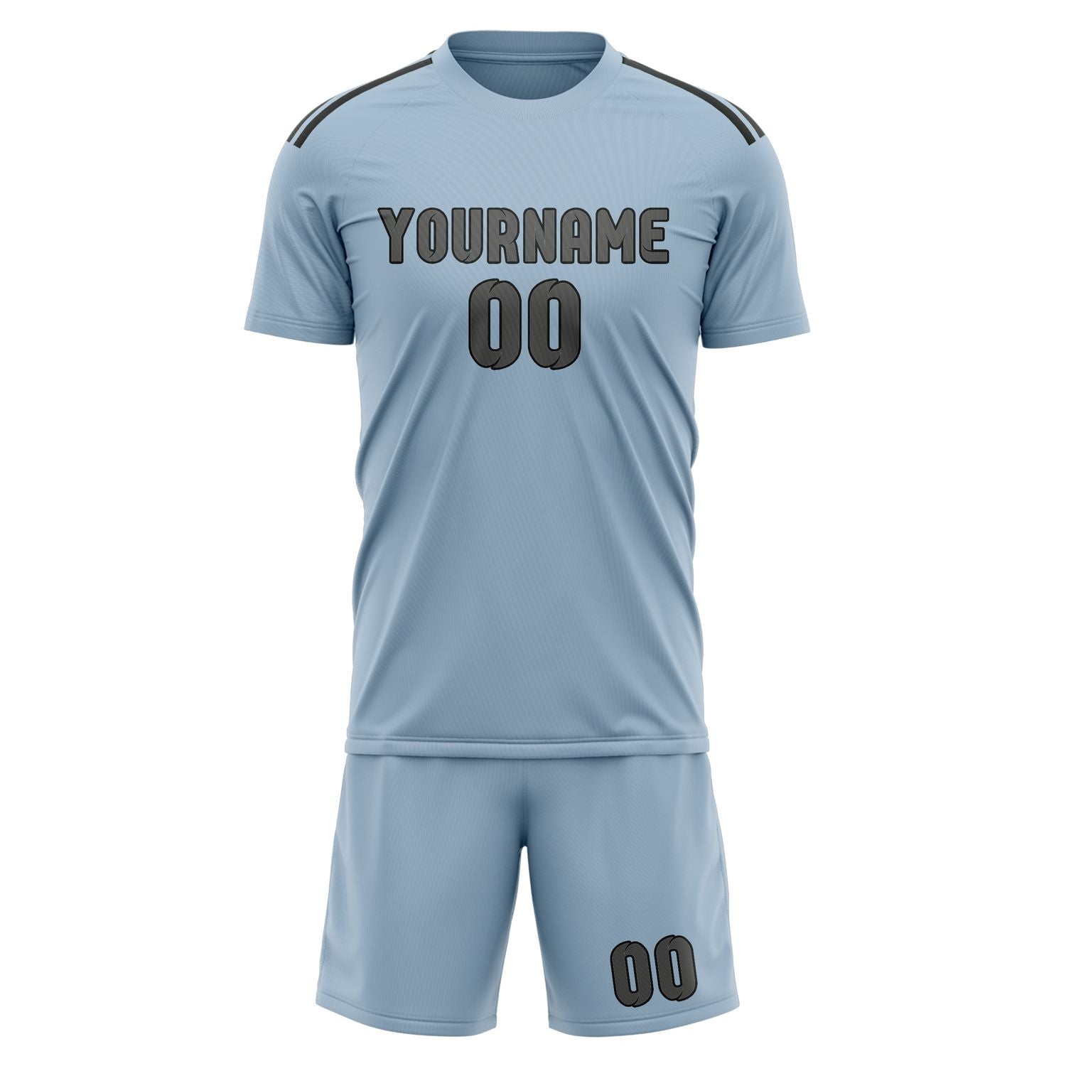 Custom Light Blue Dark Grey Soccer Set